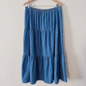 90s VINTAGE TIERED DENIM MIDI SKIRT